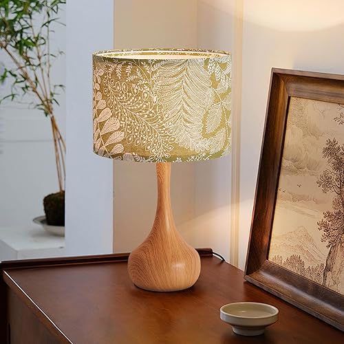 Miniatura 3 de Lámpara de mesa moderna de 17 pulgadas, lámpara de escritorio para sala de estar, dormitorio, oficina en casa, patrón de madera natural, mesita de