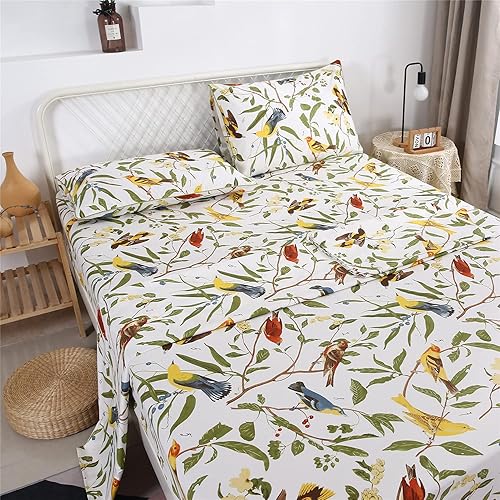 Miniatura 3 de RYNGHIPY Juego de sábanas con estampado de hojas y pájaros de granja, sábanas botánicas con fundas de almohada (pájaro, tamaño King)