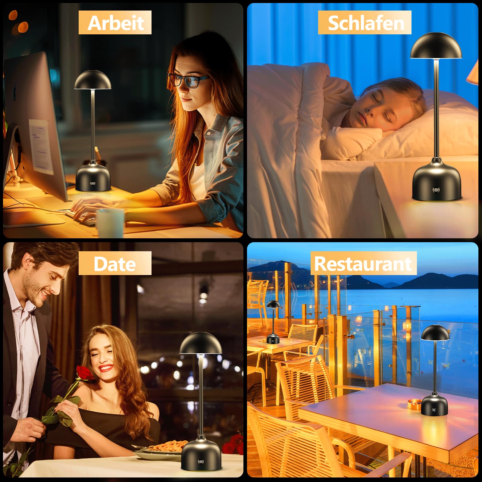 Lampada da tavolo senza fili con touch, lampada da tavolo a LED, a batteria, dimmerabile, 3 modalità di colore, 5000 mAh, con funzione di ricarica, IP54, impermeabile, per interni ed esterni (2 pezzi)