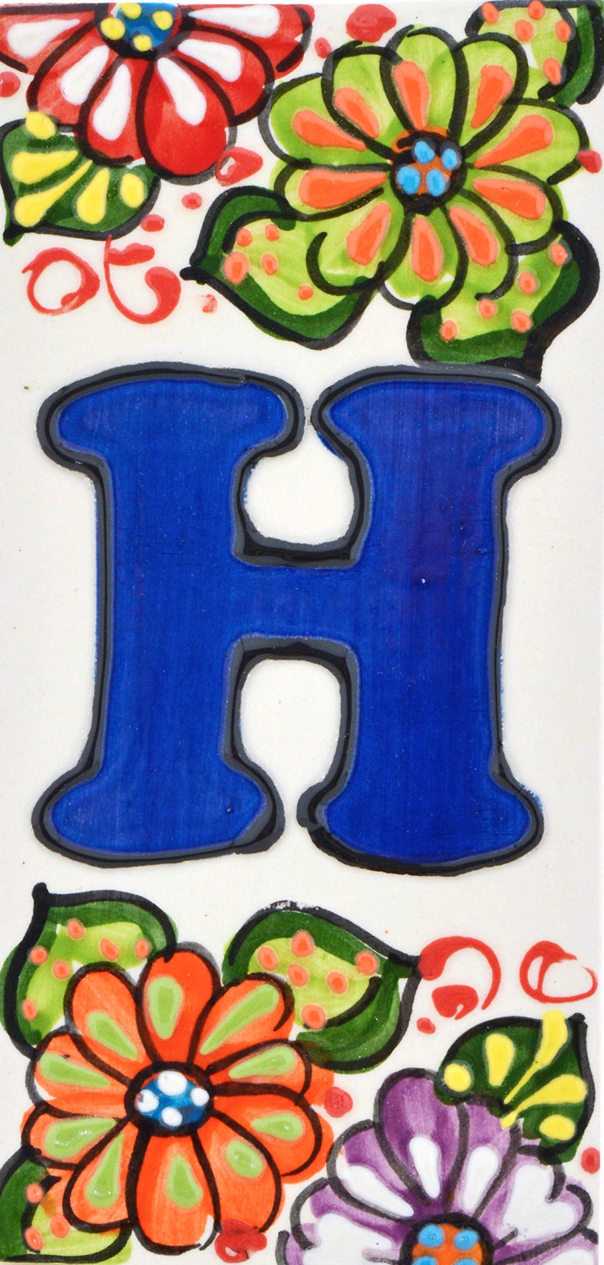 Art Escudellers Letter "H" House Letters 6 Inch. Handpainted House Letter Tiles For Signs, Addresses And Names. Address Numbers For Houses. House Address Numbers And Letters. Design Design Garden 5,71" X 2,76" (Letter "H")