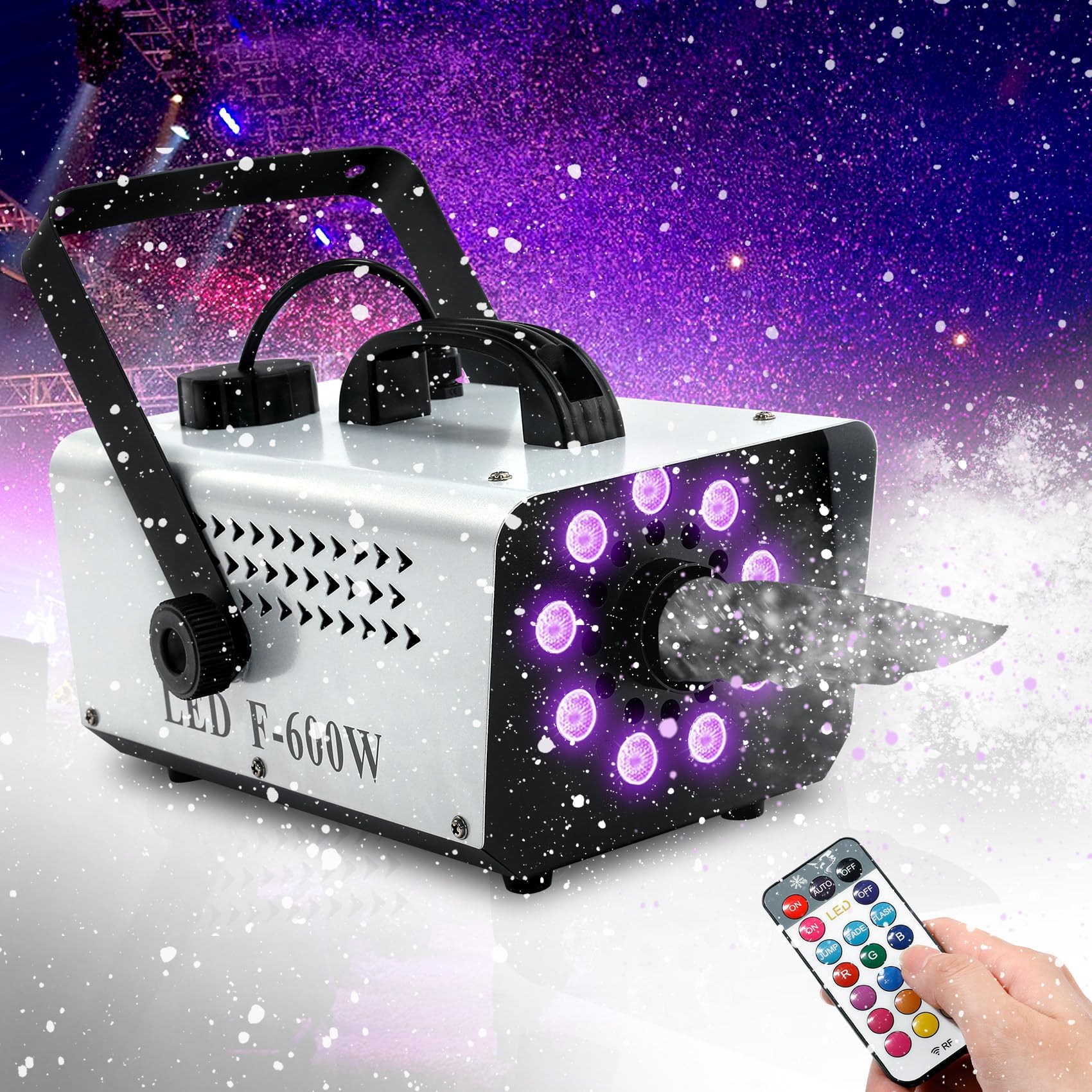 TCFUNDY Snow Machine with 9 LED Lights, 600W Snow Making Machine with 12 Color Lights Effect Snowflake Maker for Christmas Wedding Kids Party Stage with Remote Control