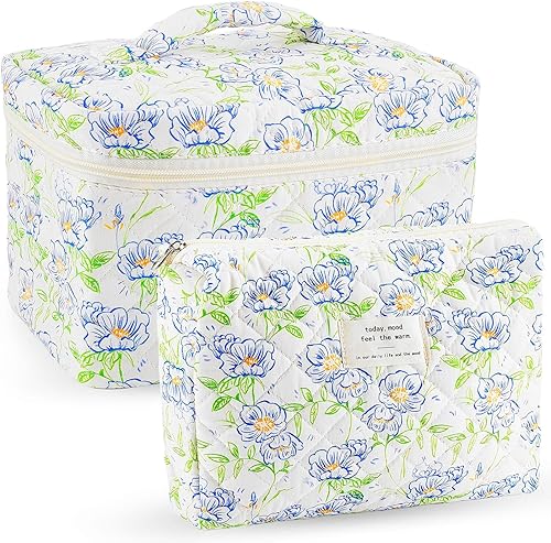Bolsa de maquillaje acolchada para mujer, diseño floral, extra grande, pequeña, bolsa de cosméticos de viaje, bolsa de maquillaje grande, bolsa de