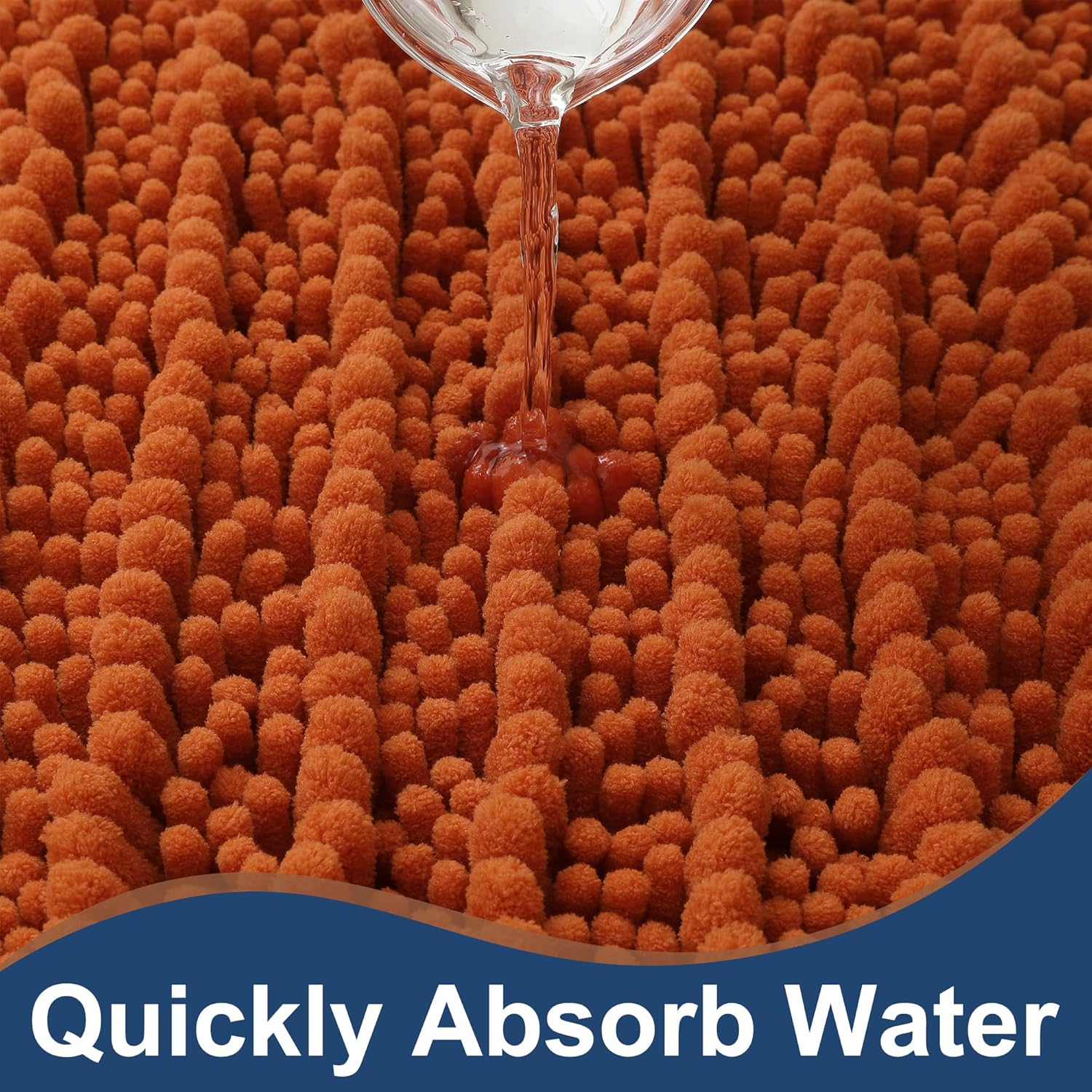 FLOLEOPA Luxury Chenille Burnt Orange Bathroom Rugs Bath Mats Sets, Extra Soft and Absorbent Bathroom Rugs Non Skid Machine Wash Dry Bath Mats（32"x20" Plus 17"x24"） - Image 5