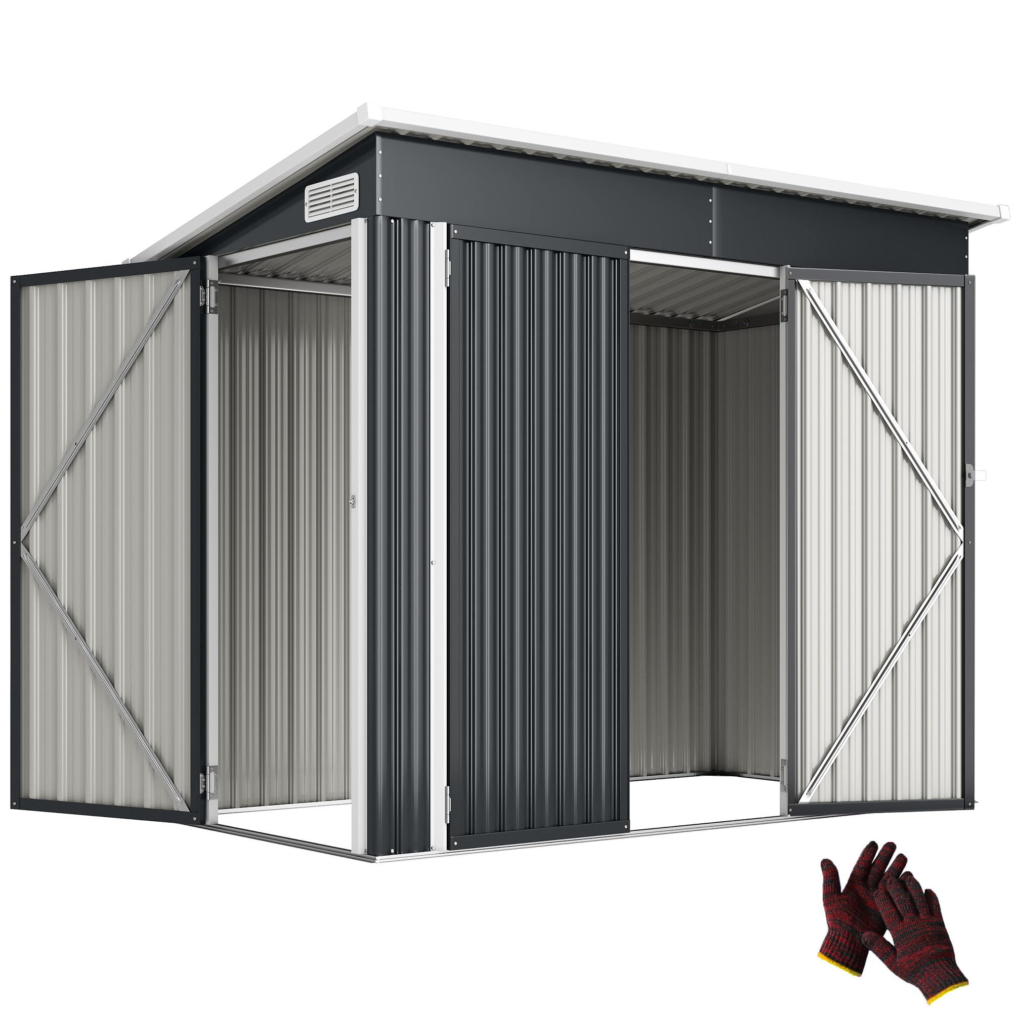 Outsunny Abri de Jardin métal 234 x 132 x 185 cm Triple Porte verrouillable Toit incliné Acier galvanisé Gris foncé