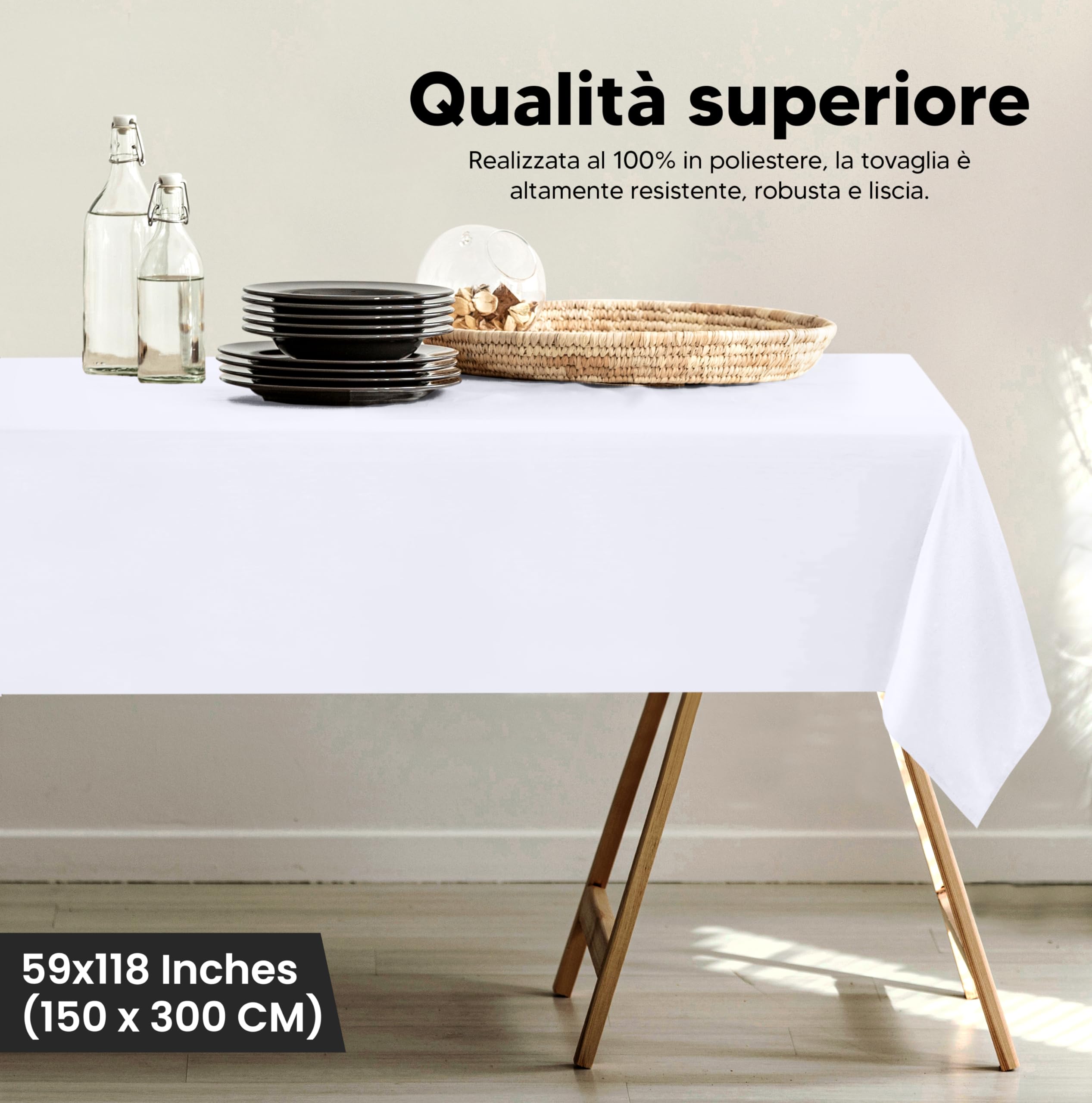 Utopia Kitchen Tovaglia Antimacchia - 150 x 300 cm (Confezione da 2, Bianco) Lavabile in Lavatrice Copritavolo - Ottimo per Feste, Eventi, Matrimoni e Ristoranti (59 x 118 Pollici)