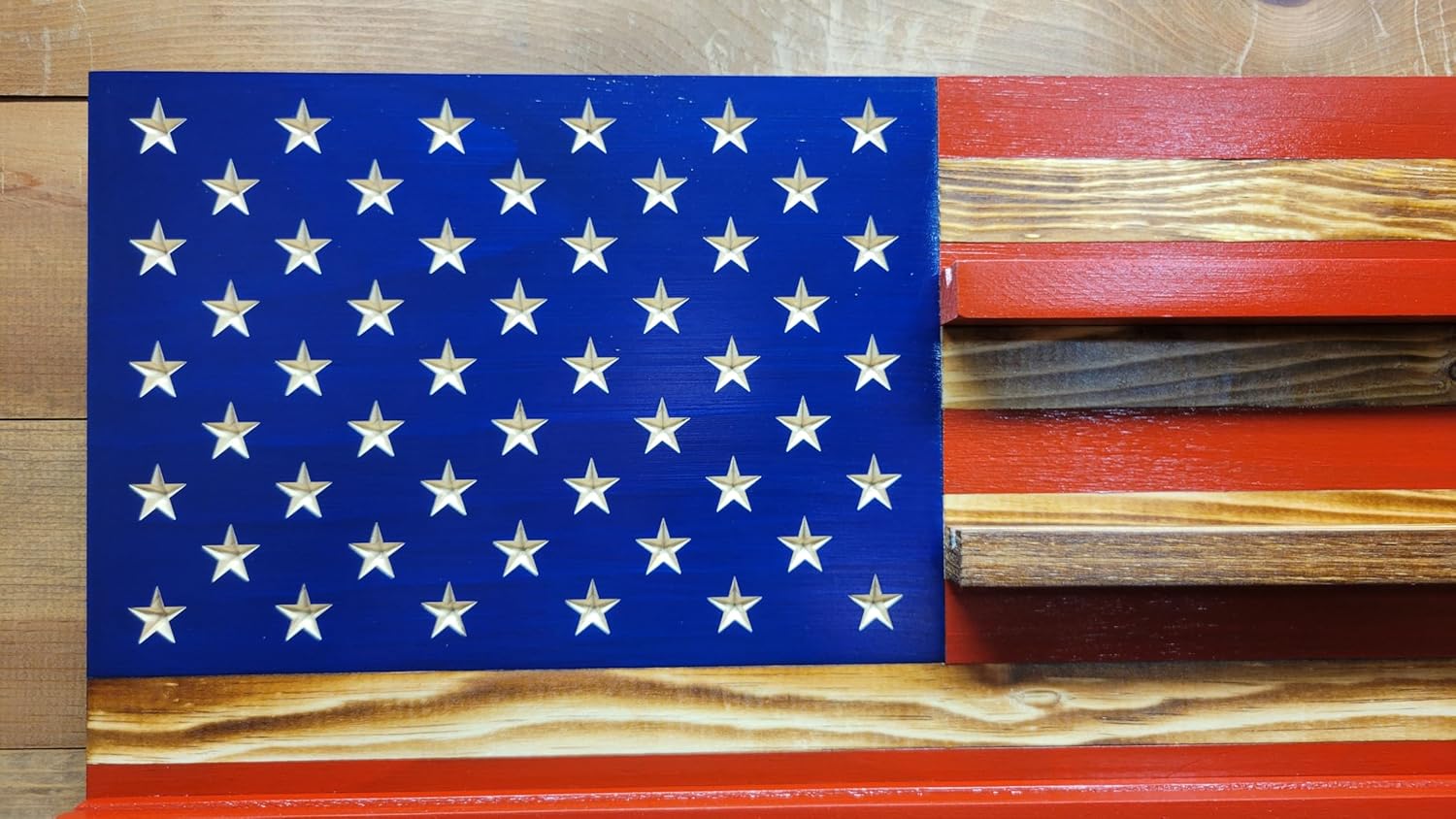 Small Classic American Challenge Coin Holder Display, Wooden Shelves hold 45-50 Coins, for Military, Police, Law Enforcement, First Responders, Custom Handmade Quality, Made in Texas