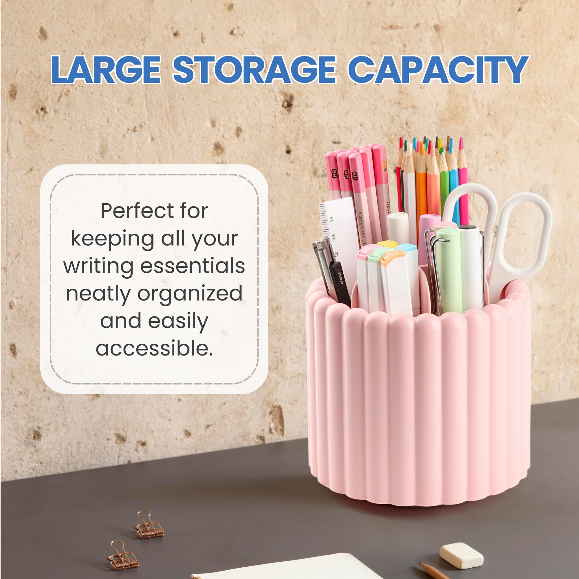 Organizer da scrivania, portapenne girevole a 360° per scrivania, portapenne con 7 scomparti, per bambini, ufficio, scuola, casa (bianco)