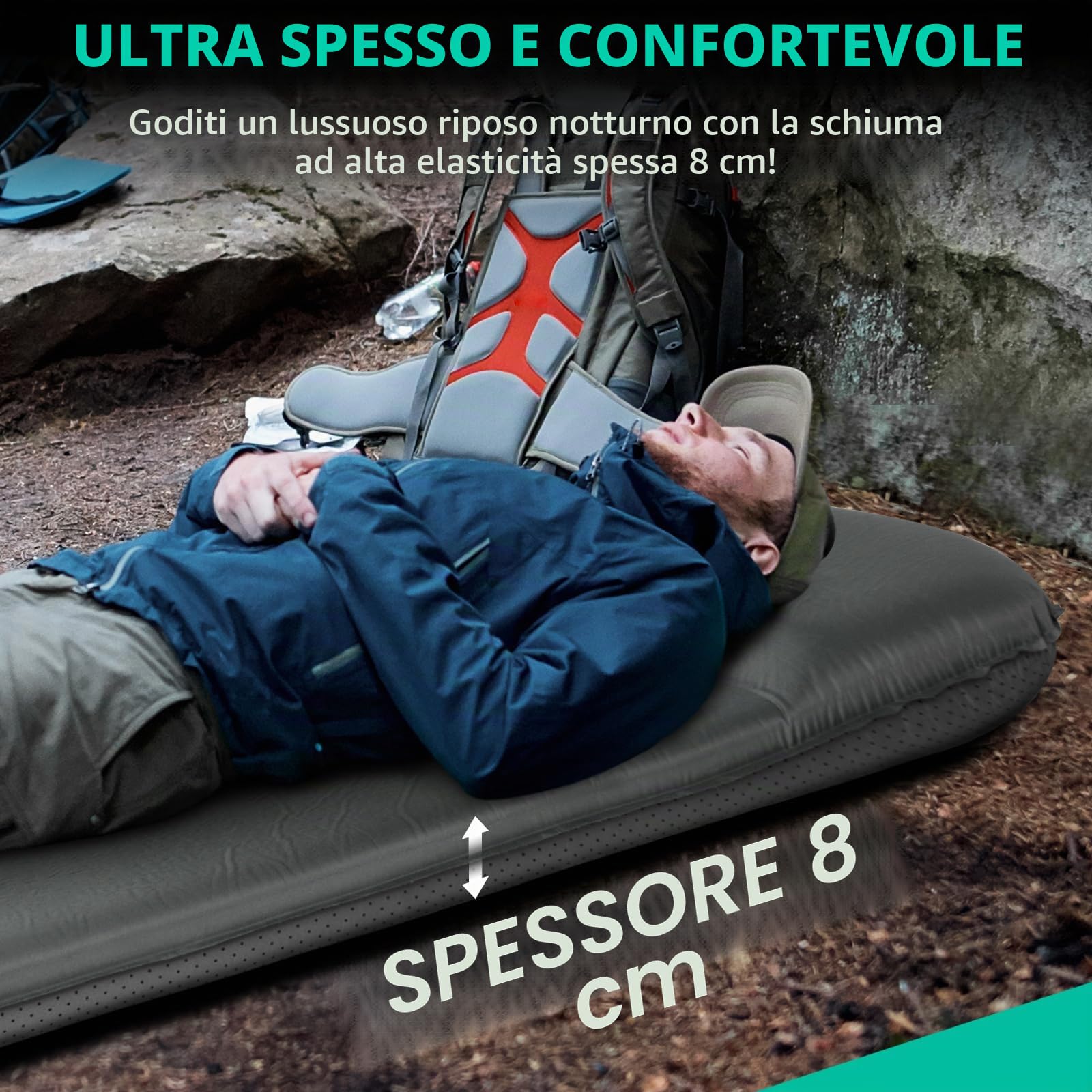 HIKENTURE Materassino autogonfiabile, spessore 8 cm, in gommapiuma, materasso ad aria autogonfiabile, comodo tappetino per dormire per esterni, tenda, escursionismo A1