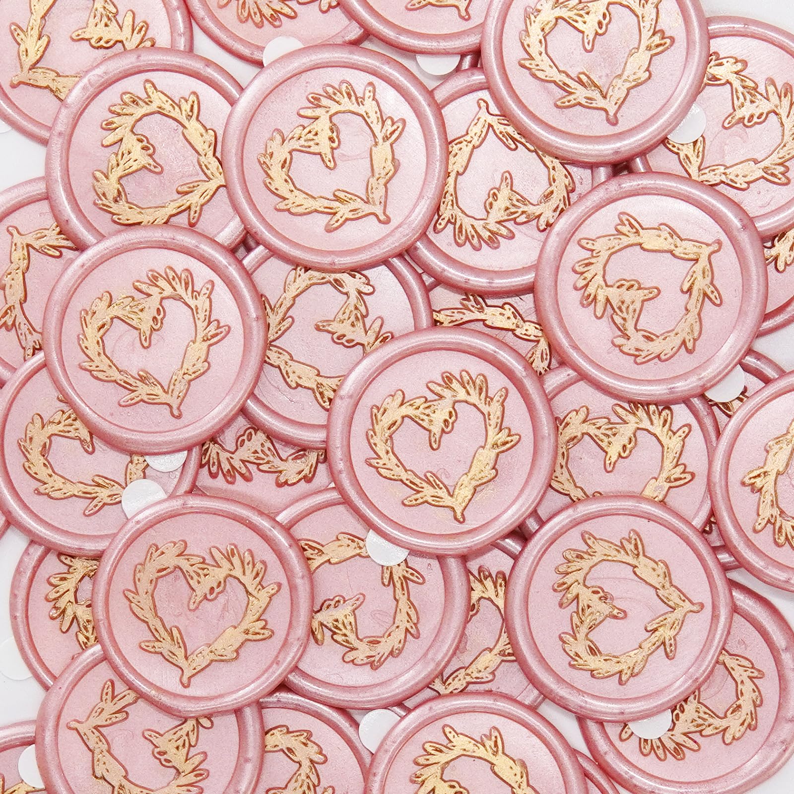 Autocollants de cire cœur et feuille rose Nuvretk pour enveloppe et invitation x25