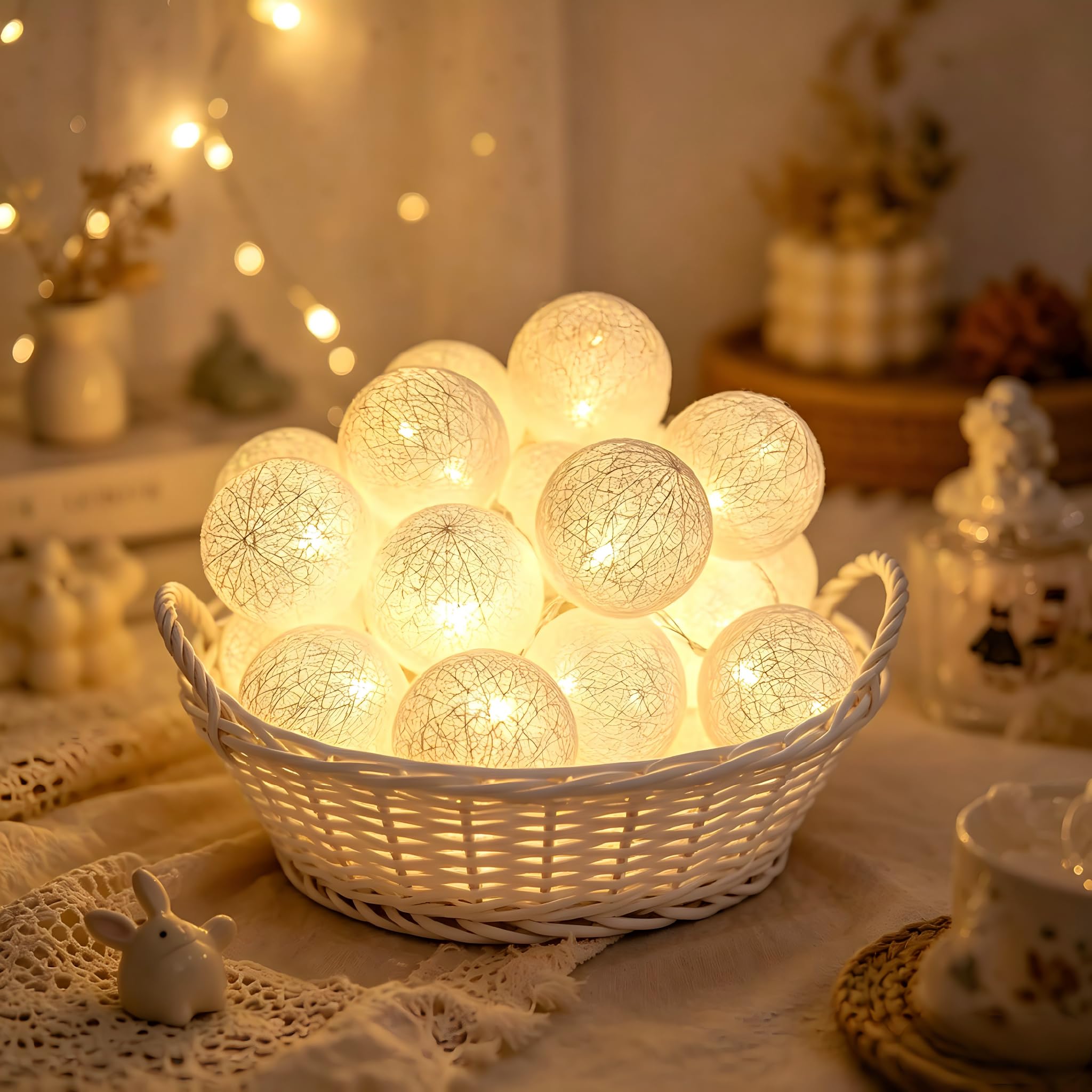 LED Fairy Lights, Cotton Balls, 300 cm, 20 LED Balls Fairy Lights, 2 Modes, Sparkle and Continuous Light, Battery Operated, Cotton Ball Fairy Lights for Christmas, Wedding, Children's Room, Party — image 1