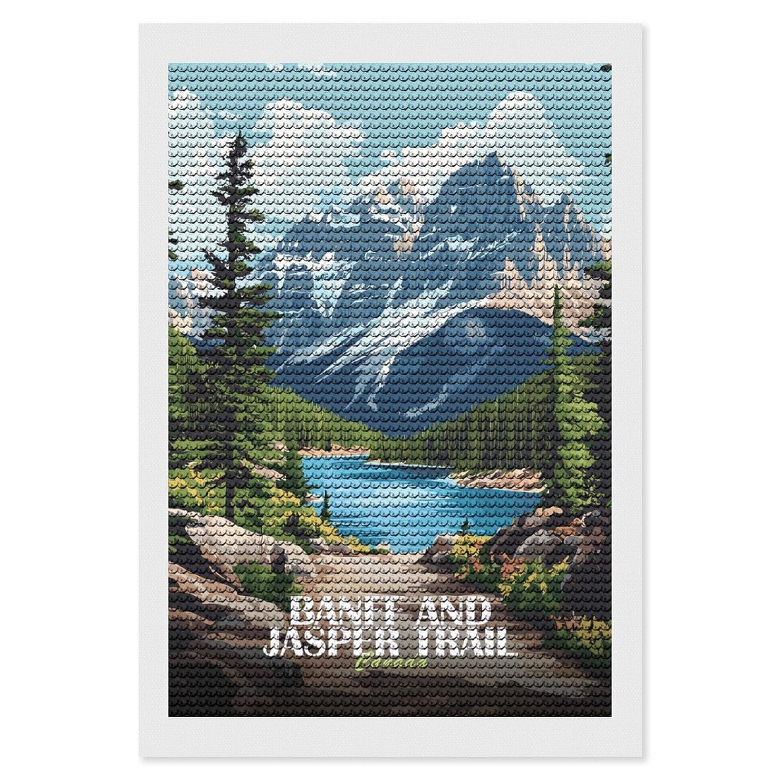 Junmoney Banff and Jasper Trail Canada Full Drill Diamond Painting Kit 8"x12", for Teens, Adhesive Canvas, Bedroom Decor, Holiday Gift Idea