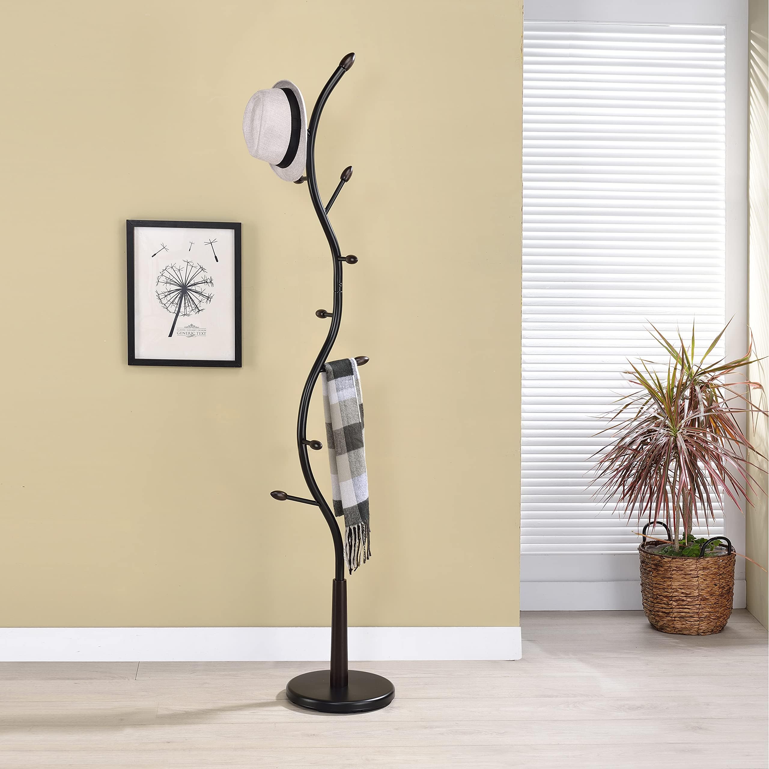 Kings Brand Furniture - Black Metal & Walnut Wood Hall Tree Coat & Hat Rack Stand