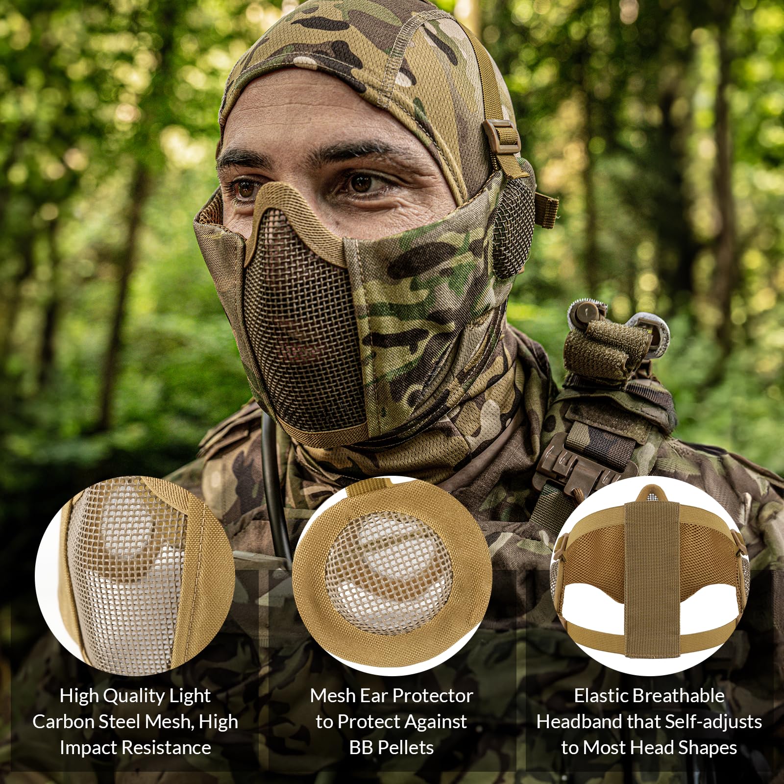 Máscara táctica para airsoft, paintball, plegable, media cara