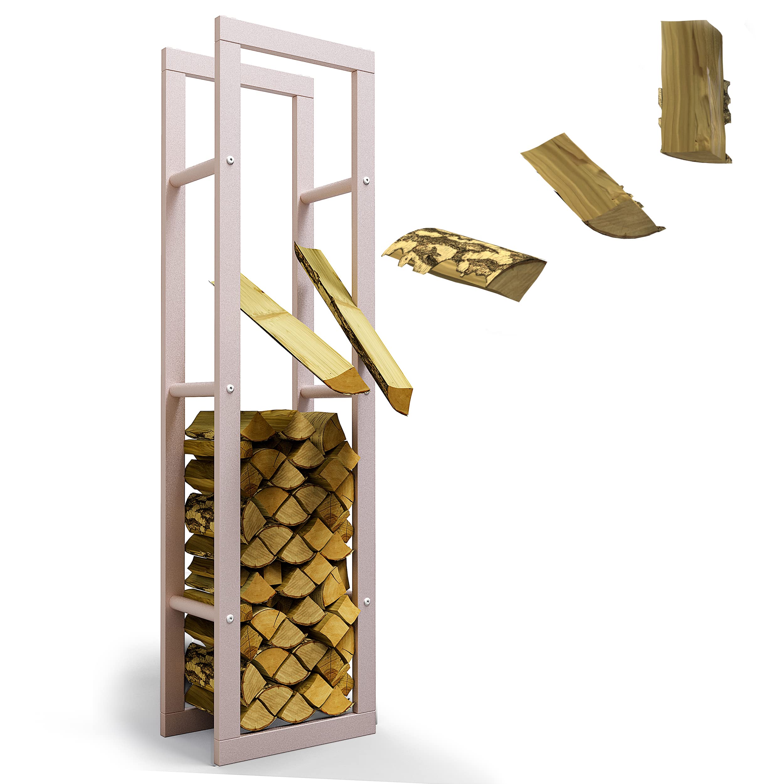 Kaminholzregal Metall innen VERZINKT 40x25x150 Feuerholzregal hoch Brennholzregal außen Kaminofenregal Kaminholzständer Holzlege Holzregal (RAL 9001 Cremeweiß) | 40 x 25 x 150 cm, Innen und Außen, Kaminholzständer, Brennholzständer