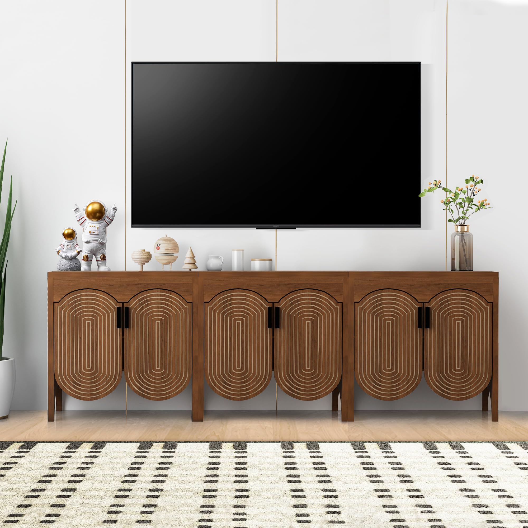 FurSch Fluted Sideboard Cabinet with Storage,Buffet Cabinet with Adjustable Shelves,Accent Storage Cabinets with Carved Arc Door Kitchen Dining Living