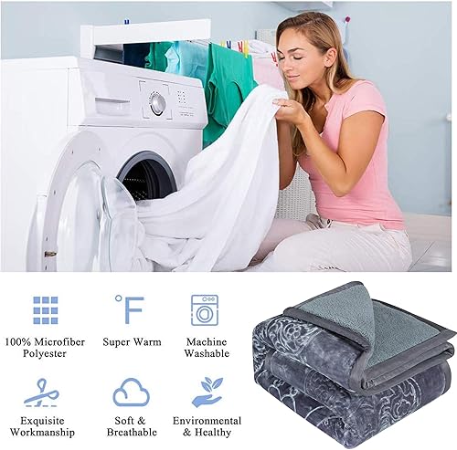Miniatura 9 de JML Manta de franela Sherpa de 3 piezas, manta cálida de cama pesada de 3 capas con 2 fundas de almohada, manta de invierno gruesa gris sólido,