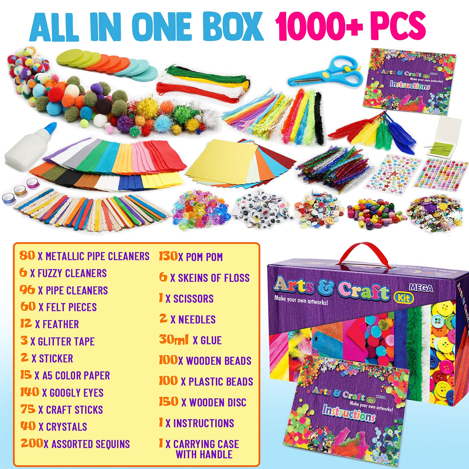 Arts and Crafts Vault 1000+ Piece Craft Kit Library in a Box for Kids