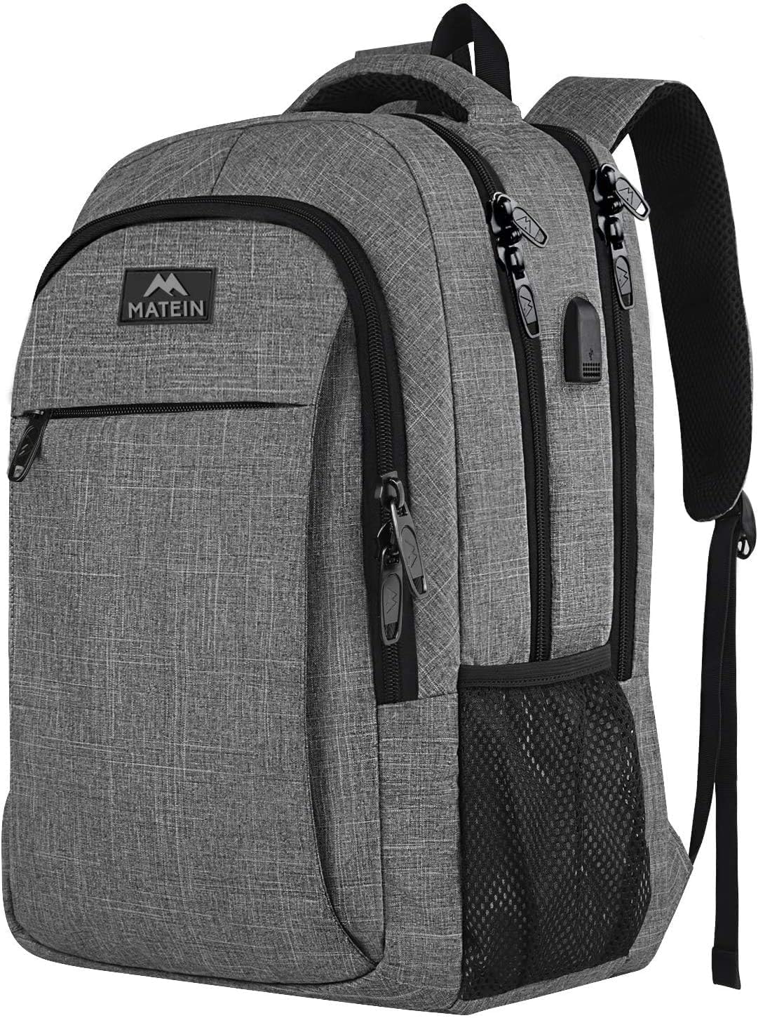 MATEIN Travel Laptop Backpack, Work Bag Lightweight Laptop Bag with USB Charging Port, Anti Theft Business Backpack, Water Resistant School Rucksack Gift for Men and Women, Fits 15.6 Inch, Grey — view 13