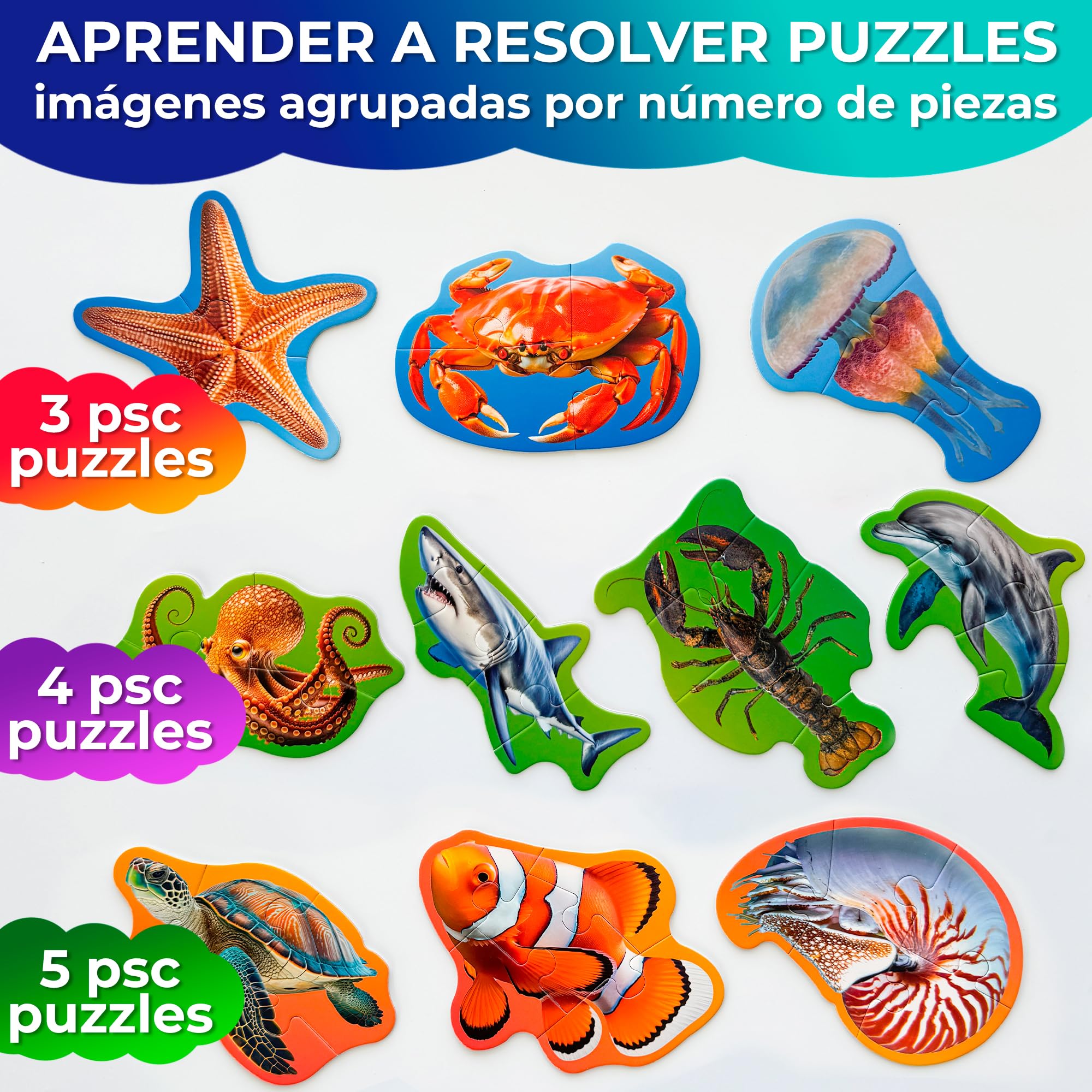 QUOKKA Juguete Puzzle para Niños de 2 a 3 Años - Juegos de Granja Animales de 3 a 5 Años - 8 Formas de Animales Realistas - 40 Piezas Puzzle Grandes para