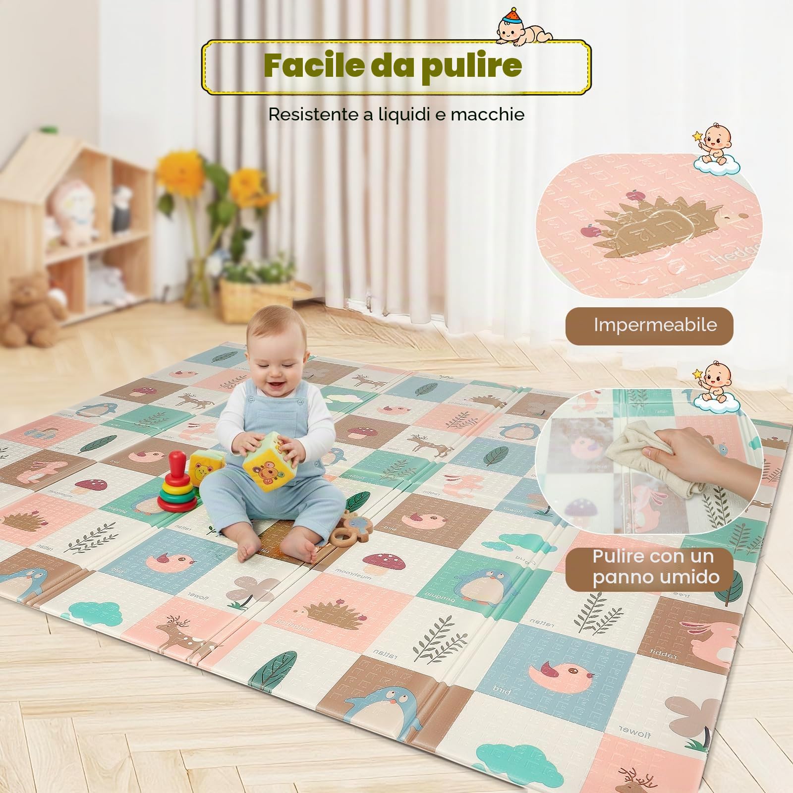 Tappeto Gioco Bambini XXL 195x176 cm Pieghevole e Impermeabile