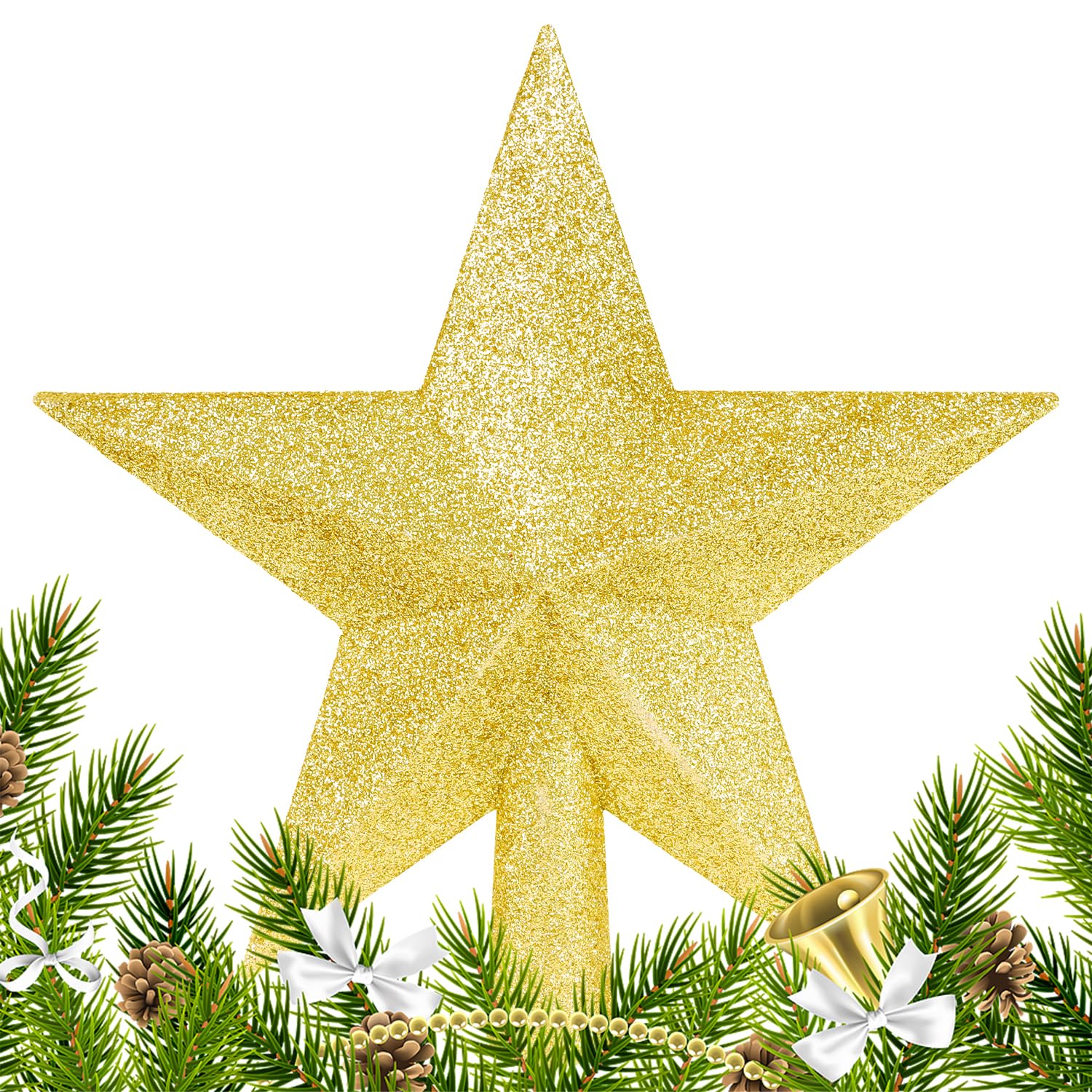Veylin Gold Christmas Tree Star, Glitter Christmas Tree Topper Xmas Tree Top Star For Xmas Trees Ornament