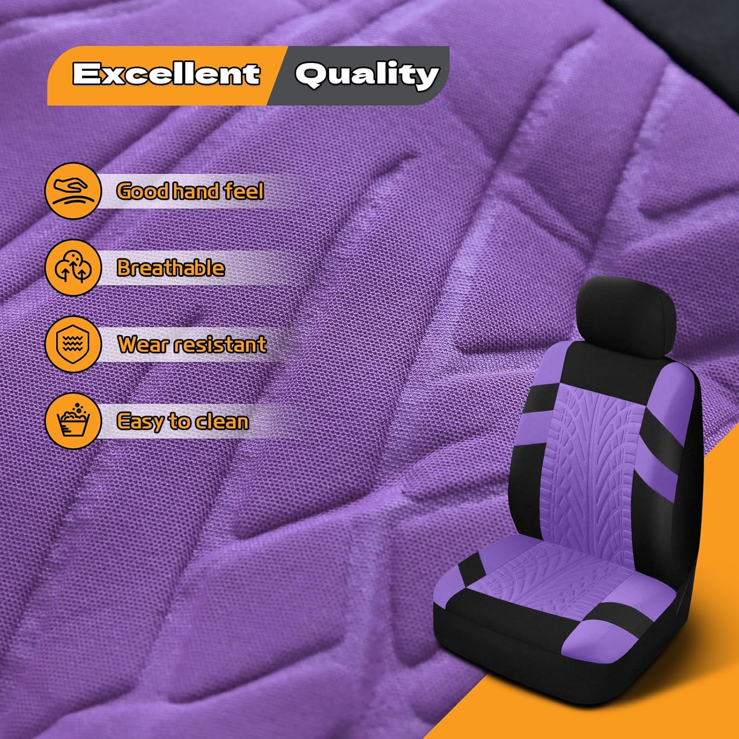 2PCS Car Front Seat Cover with 2 Headrest Covers, Breathable Waterproof Seat Covers for Front Seats, Universal Seats Cover Protector Car Accessories for Most Vehicles (Purple)
