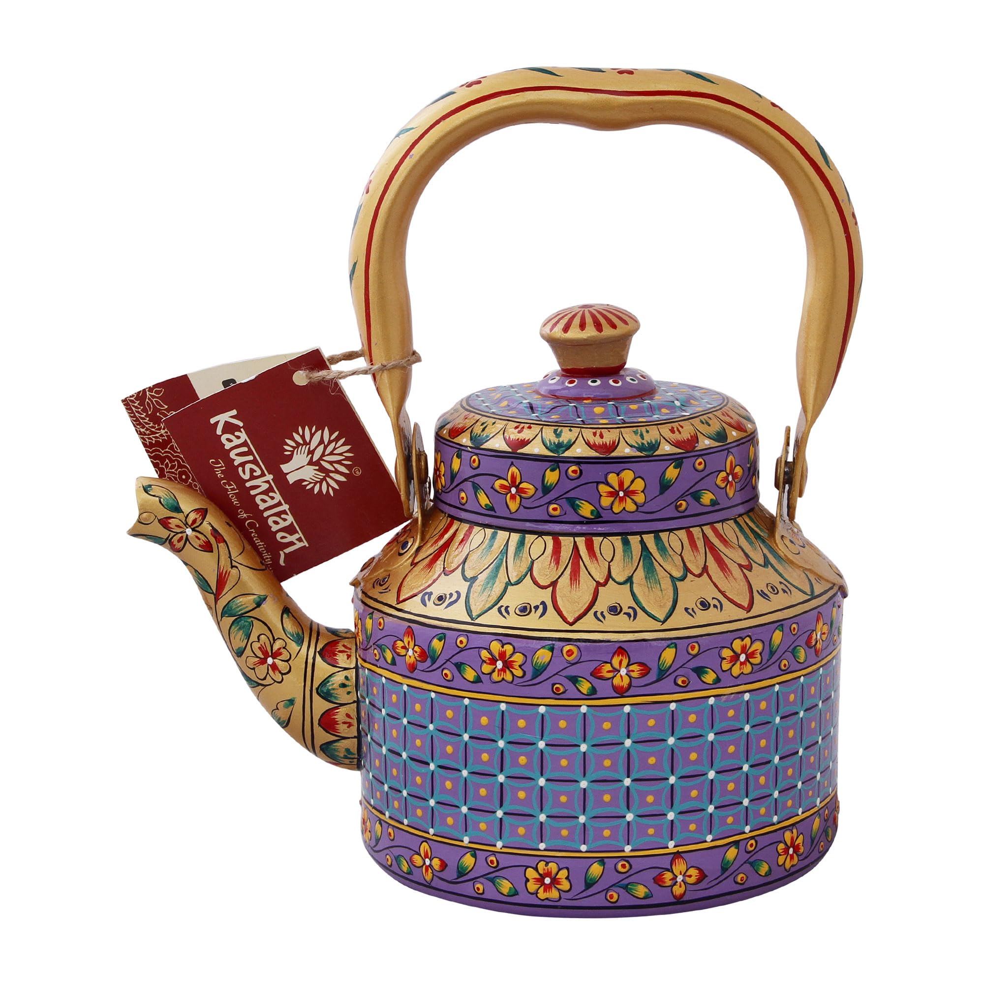 Hand Painted Tea Kettle Mughal Art Stainless Steel Teapot For Indian Chai, 1L