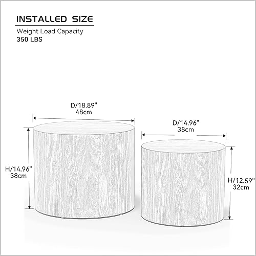 Miniatura 2 de Mesa de centro redonda anidable, mesa de centro de madera moderna, juego de 2 para espacios pequeños, sala de estar, color blanco