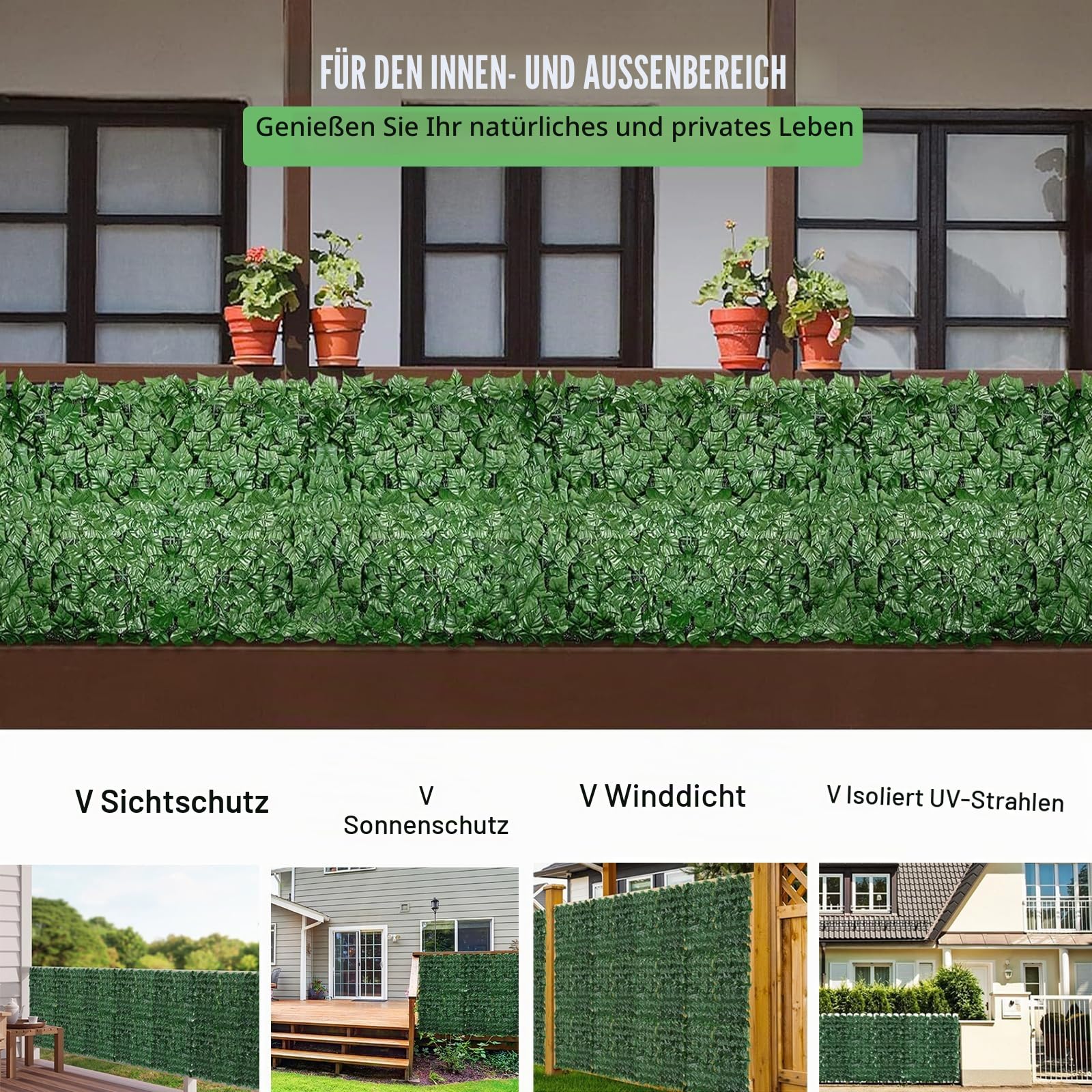 Balkon Sichtschutz,300x100cm Sichtschutz Zaun,Sichtschutz Balkon Mit Kabelbindern, Sichtschutz Efeu, Zaun Sichtschutz, Sichtschutz Garten,Efeu Sichtschutz,Garten Sichtschutz Uv-Beständig(1 Stück)