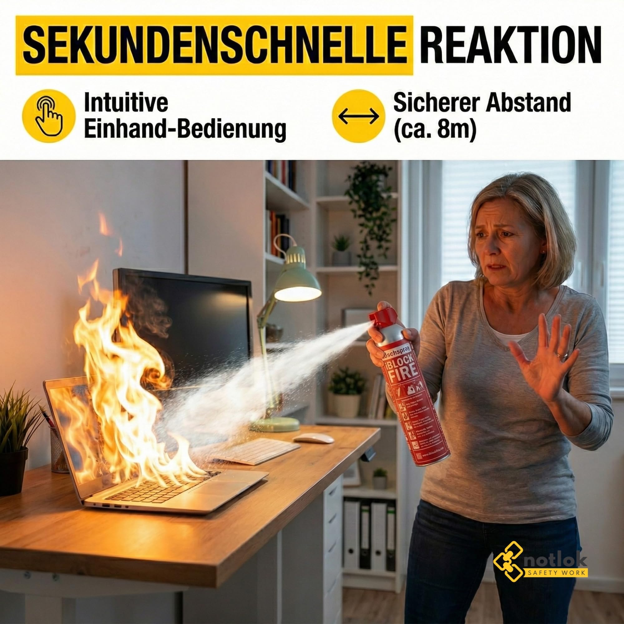 600ml Feuerlöschspray | iBlockFIRE Klein Feuerlöscher: Büro, Arbeitsplatz | Feuerlöscher Schaum-Gel von Feuer: A B C E F | Fettbrandlöscher, Brandschutzspray