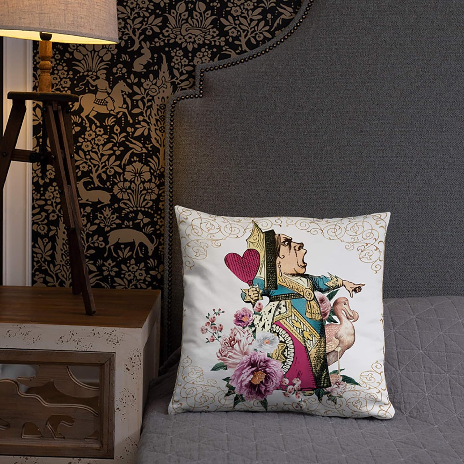White Lapin Pillow Cover 18x18 Alice in Wonderland Queen Vintage Looking Decorative Throw Pillow Cove Square Cushion Case for Couch Sofa Indoor Outdoor Home Decor Holiday Decor