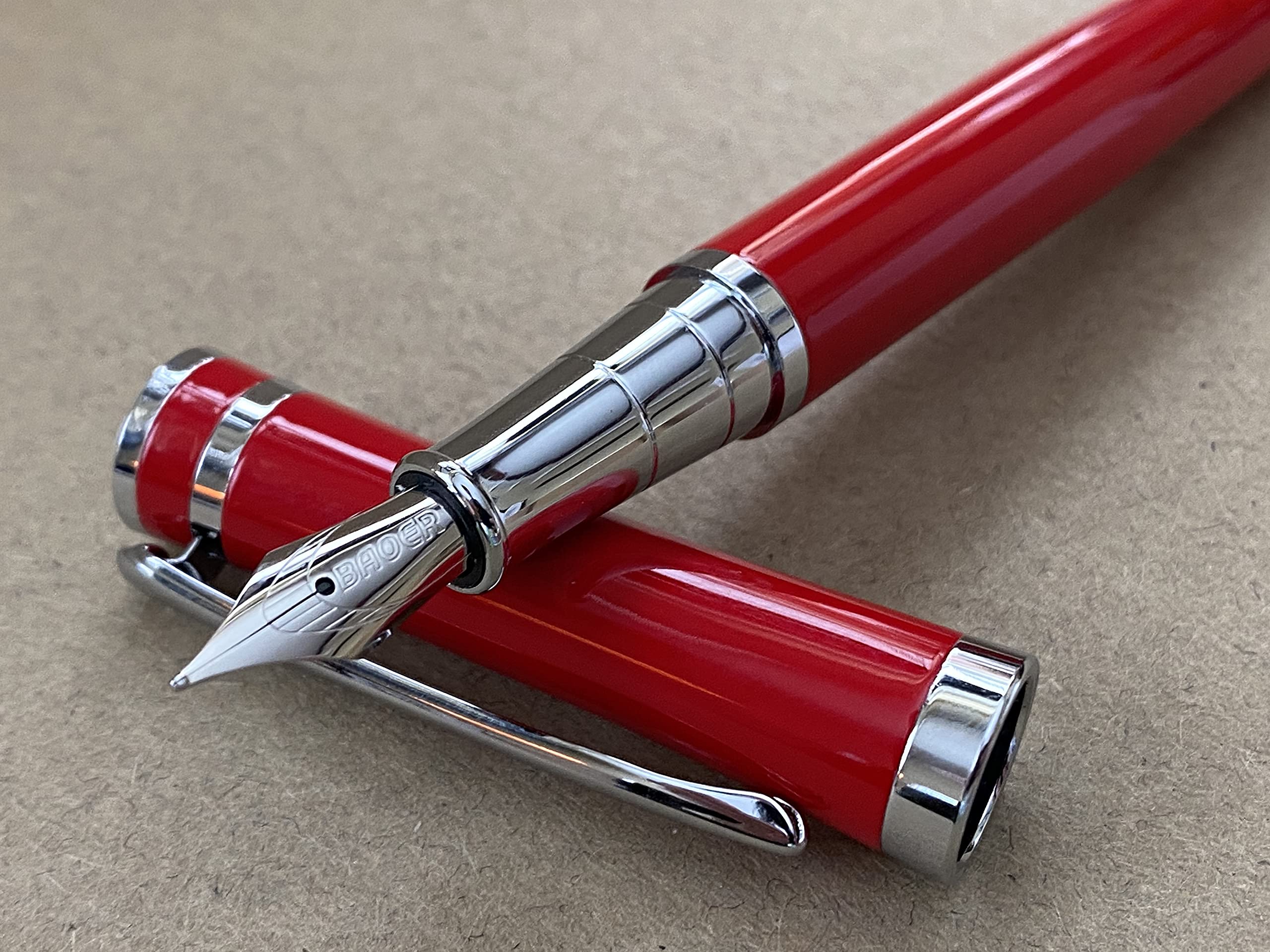 Rhapsody Luxury Stainless Steel RED Fountain Pen 0.5mm Nib + 5 BLACK Cartridges...(3035 Pen BLACK, Pen + 5pk Cartridges (Black Ink))