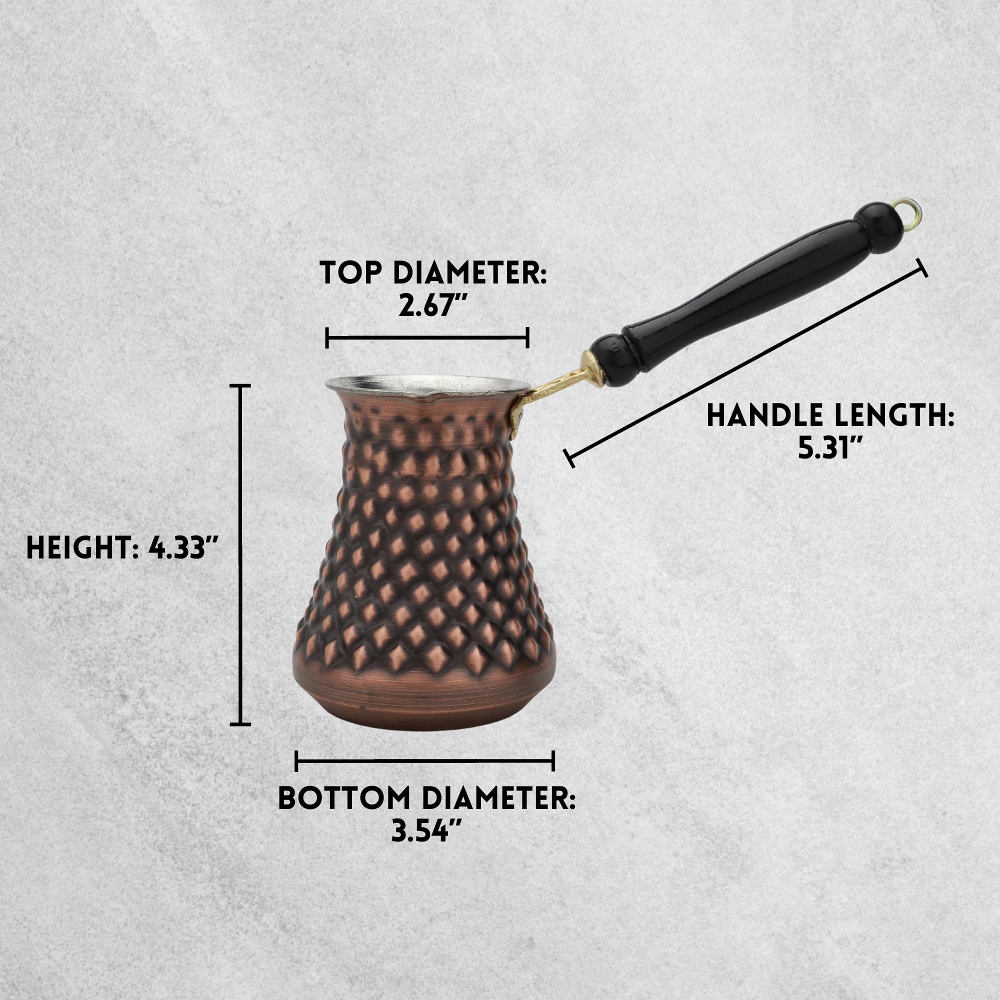 Thickest and Large Turkish Style Antique Coffee Pot Known as Cezve - Copper Turkish Coffee Pot with Wooden Handle-Handmade Pyramid Embroidery on 1 mm thick Copper