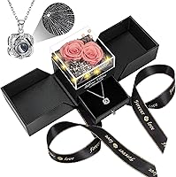 Vista 29 de Rosa preservada real a multicolor y collar con frase “te amo”, flores eternas, regalo de cumpleaños para mujer, mamá, esposa, novia, abuela, en San