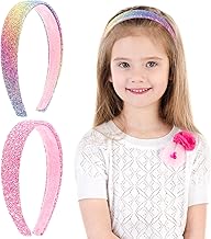COMNICO 2 PCS Glitter Headbands for Girls, Cute Sparkly Wide Thick Head Bands Bling Non Slip Hairband Rainbow Sequin Little Girl Hair Accessories for Children Kids Women