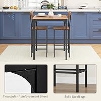 Vista 5 de HOMCOM 3 Piece Industrial Counter Height Dining Table Set, Bar Table & Chairs with Steel Legs & Footrests, Black