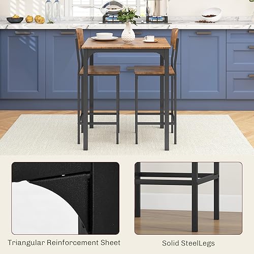 Miniatura 5 de HOMCOM 3 Piece Industrial Counter Height Dining Table Set, Bar Table & Chairs with Steel Legs & Footrests, Black