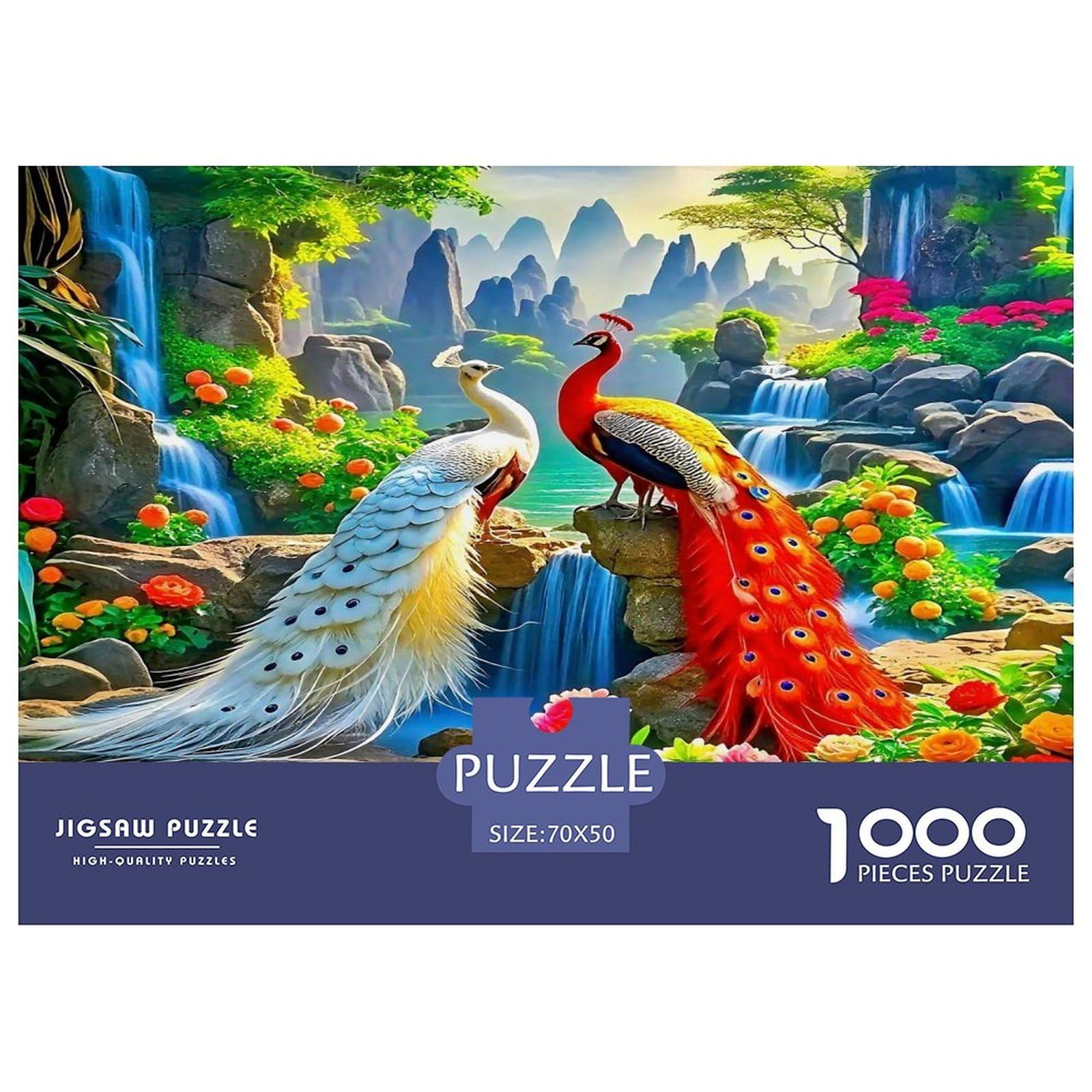 Puzzle de 1000 piezas con temática de pavo y cascada para un montaje decorativo de 70x50cm 8