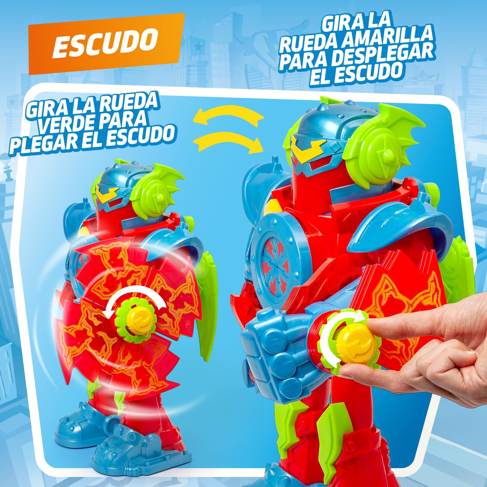 SUPERTHINGS KAZOOM Power–Titan Fury.Robot Titan Fury de Kid Fury de la Serie de TV “Superthings Kazoom Power”.con Espada,Escudo,alas y Disparador. Contiene Robot,Kid Fury Exclusivo y 3 Proyectiles