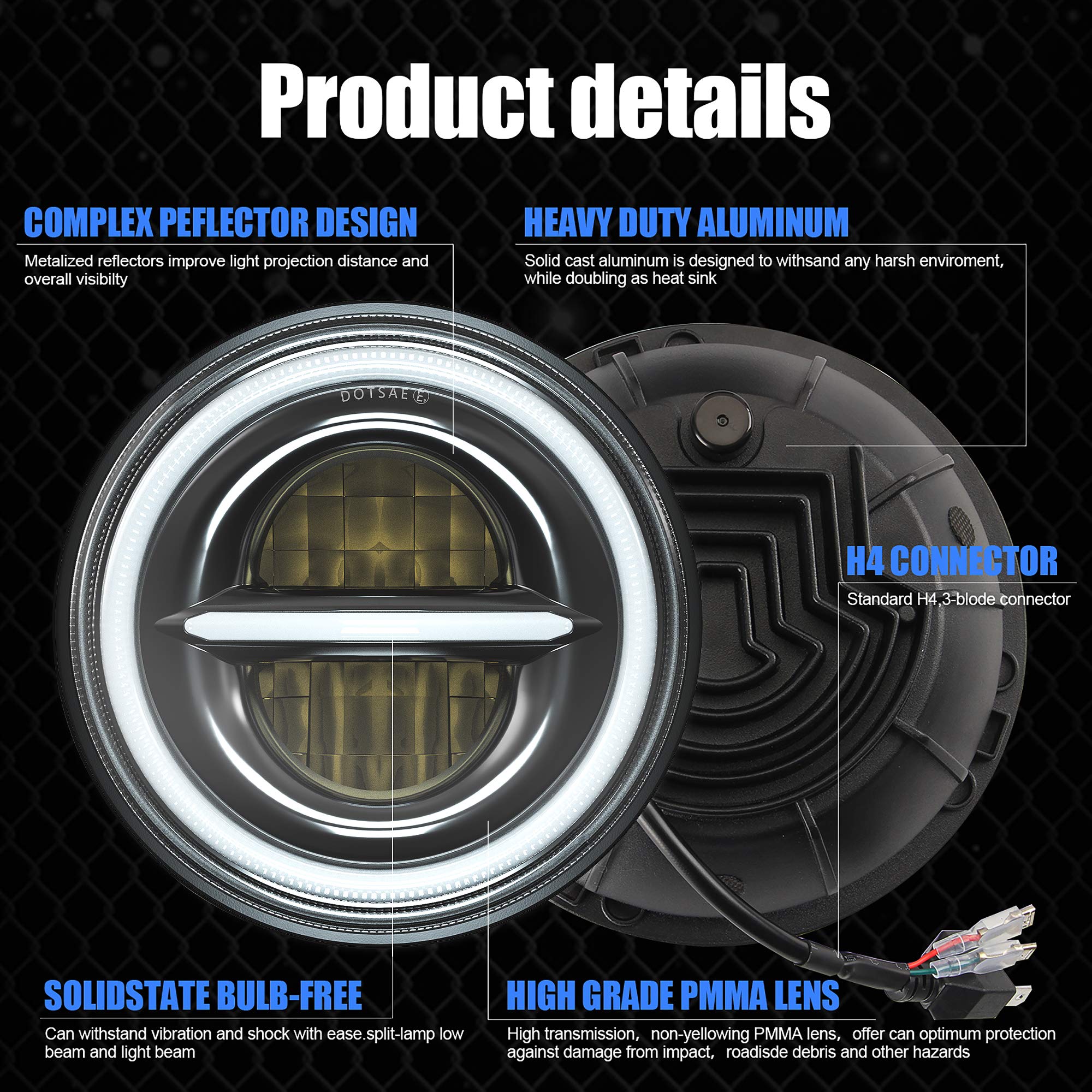 MONDEVIEW 7” LED Headlight For Motorcycles 200W 20000LM Chrome DRL