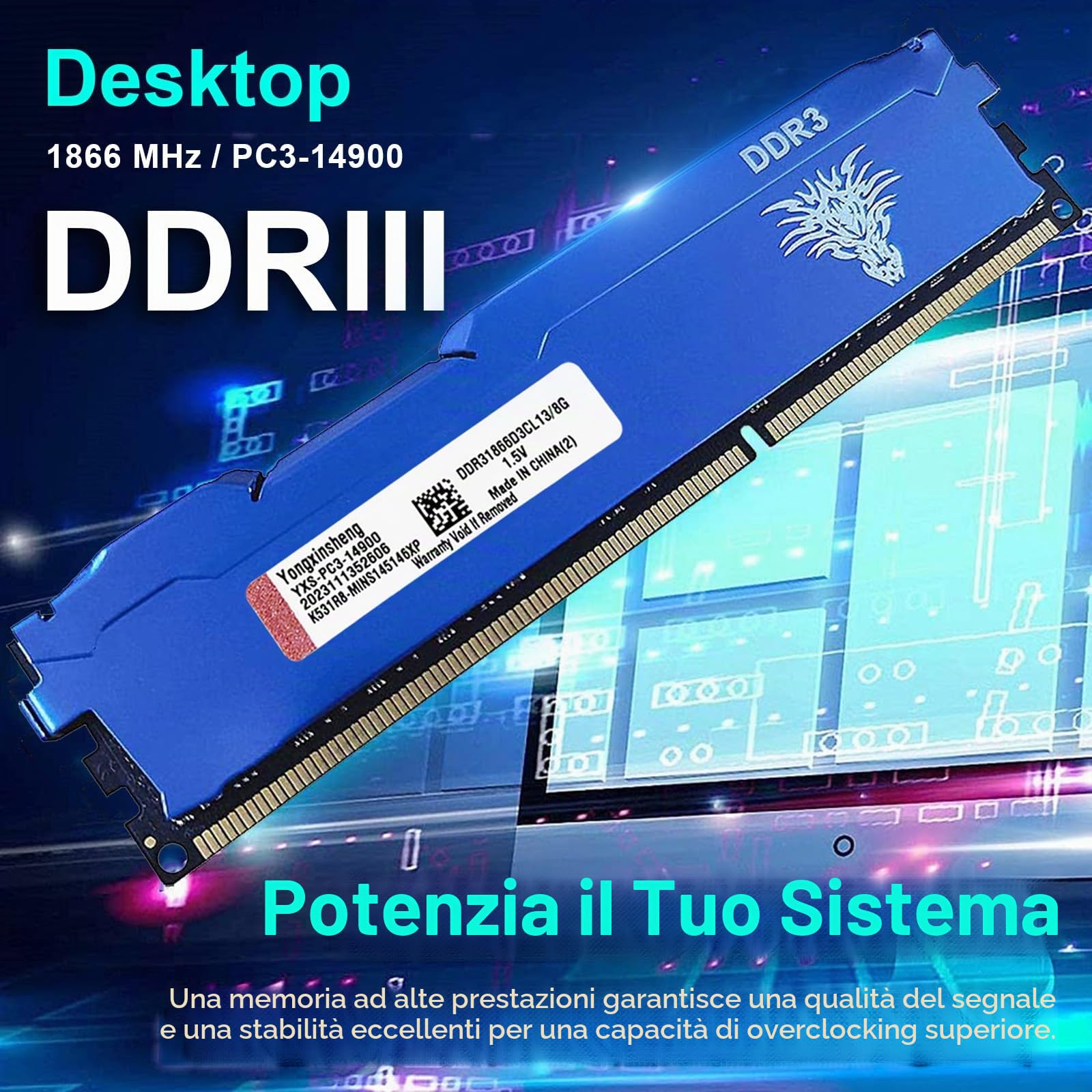 DDR3 32GB Kit (4x8GB) Desktop Ram 1866MHz PC3-14900 Dimm Non-ecc Unbuffered 1.5V 2Rx8 Dual Rank 240 Pin CL13 PC Computer Memory Udimm Componenti Memoria Upgrade Module Kit (Blu)