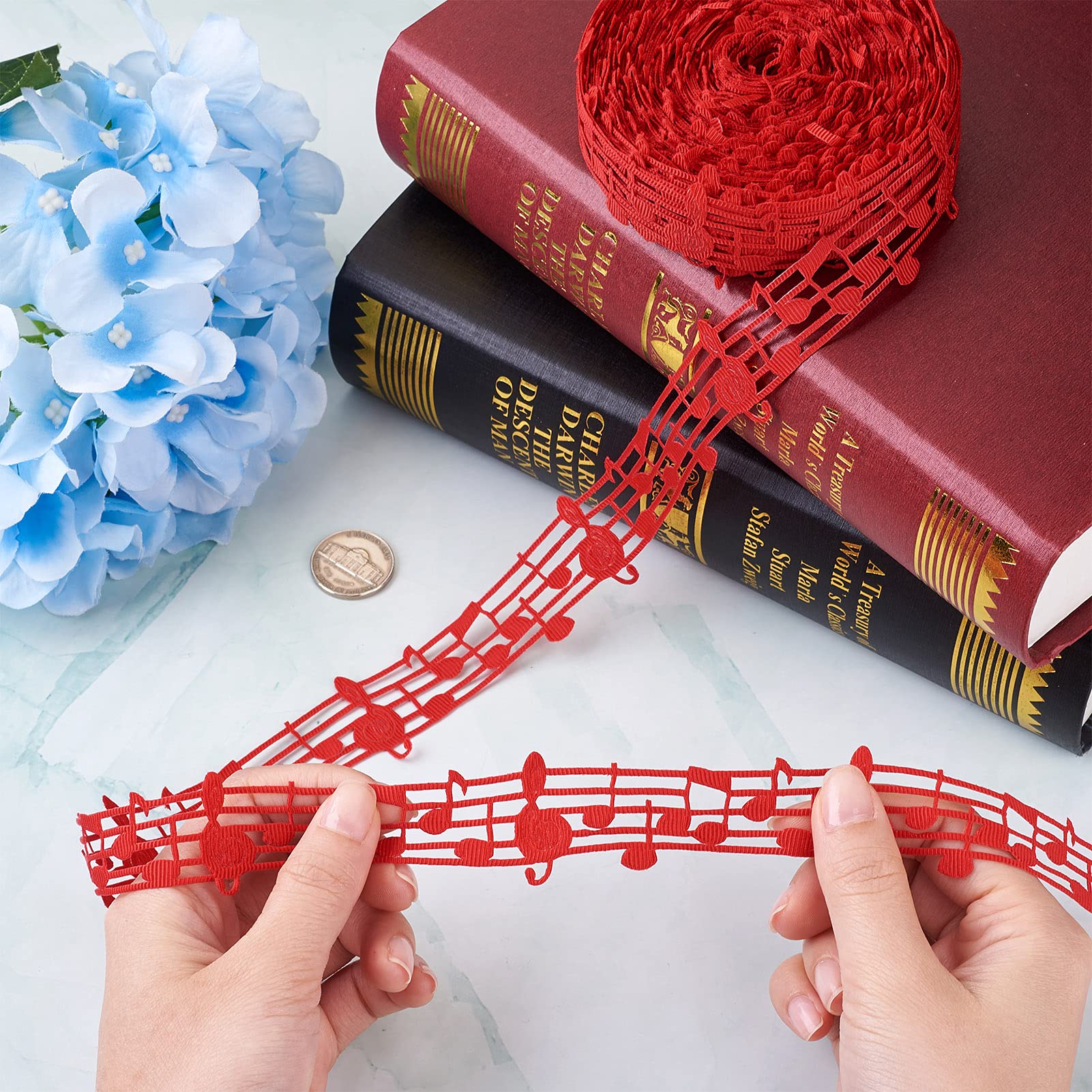 PandaHall 20 Yards Polyester Hollow Music Note Ribbon 1-1/8'' Grosgrain Ribbon Clothing Trim Accessories for Gift Wrapping Musical Themed Home Party Decor - Image 2
