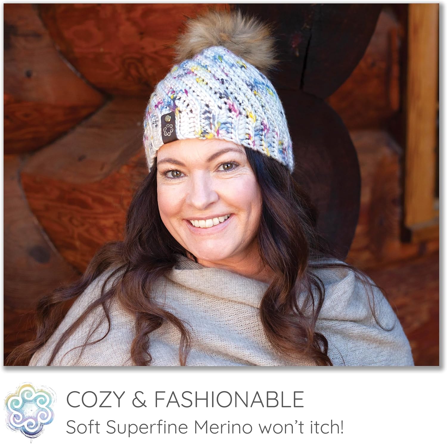 Beanie Hat Crochet Kit Includes Soft, Chunky Merino Wool Yarn, Printed Pattern, Pom-Pom, Rim Tag. Easy and Fashionable - Great for Gifts. Color: Mon Amour