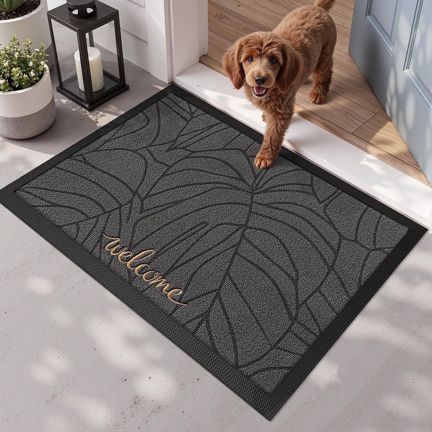 LUMI Grey Embroidered Doormat - Non-Slip Outdoor Mat -4