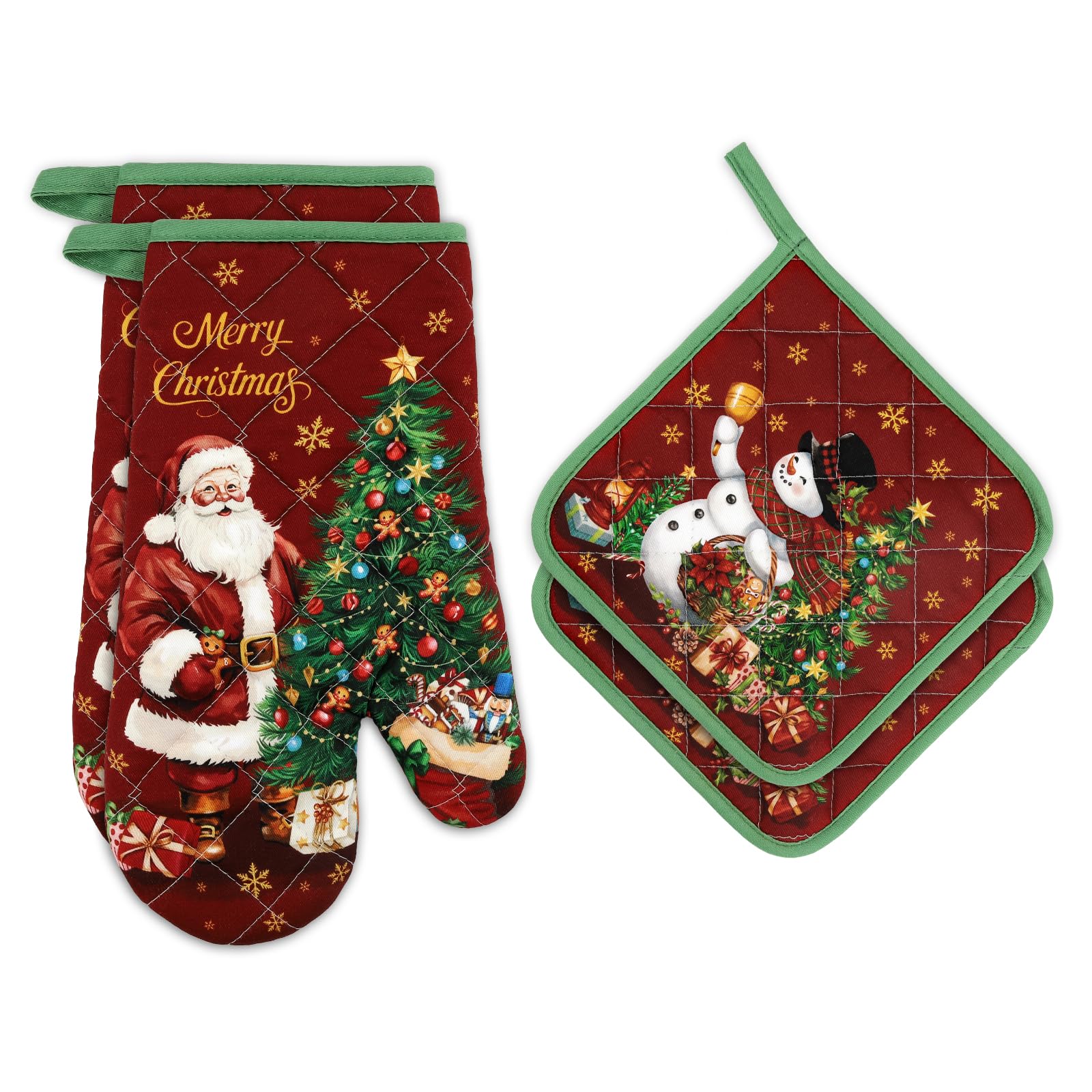Arquiel Christmas Santa Oven Mitts and Pot Holders Sets, 100% Cotton, 4pcs โ image 1