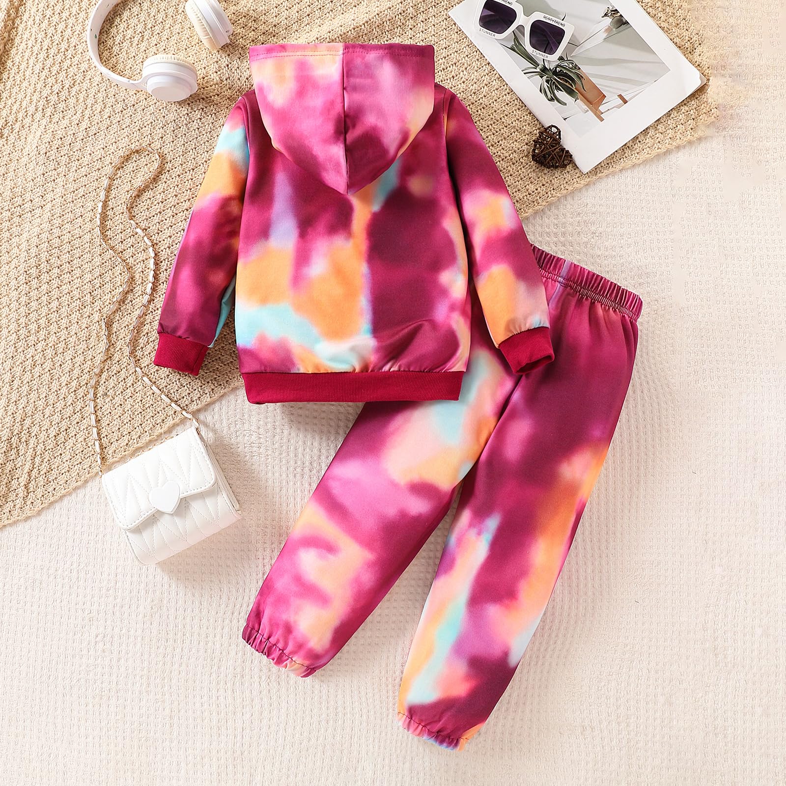 Conjunto de ropa para niñas de 4 a 8 años, con estampado de letras, teñido anudado, camiseta de manga larga y pantalones largos de teñido anudado