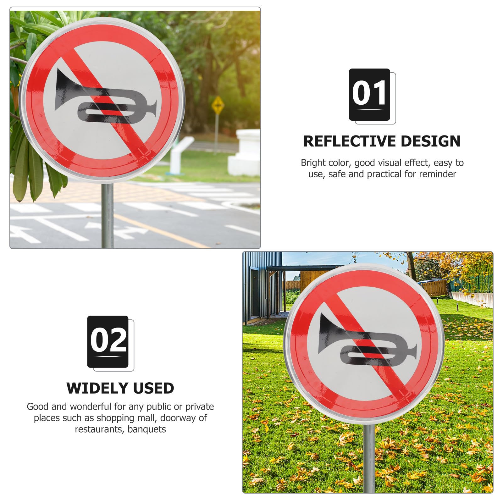 Panneau Interdiction de Klaxonner Signal Pratique et Avertissement en Aluminium Réfléchissant pour Décoration Jardin Extérieur et Publics