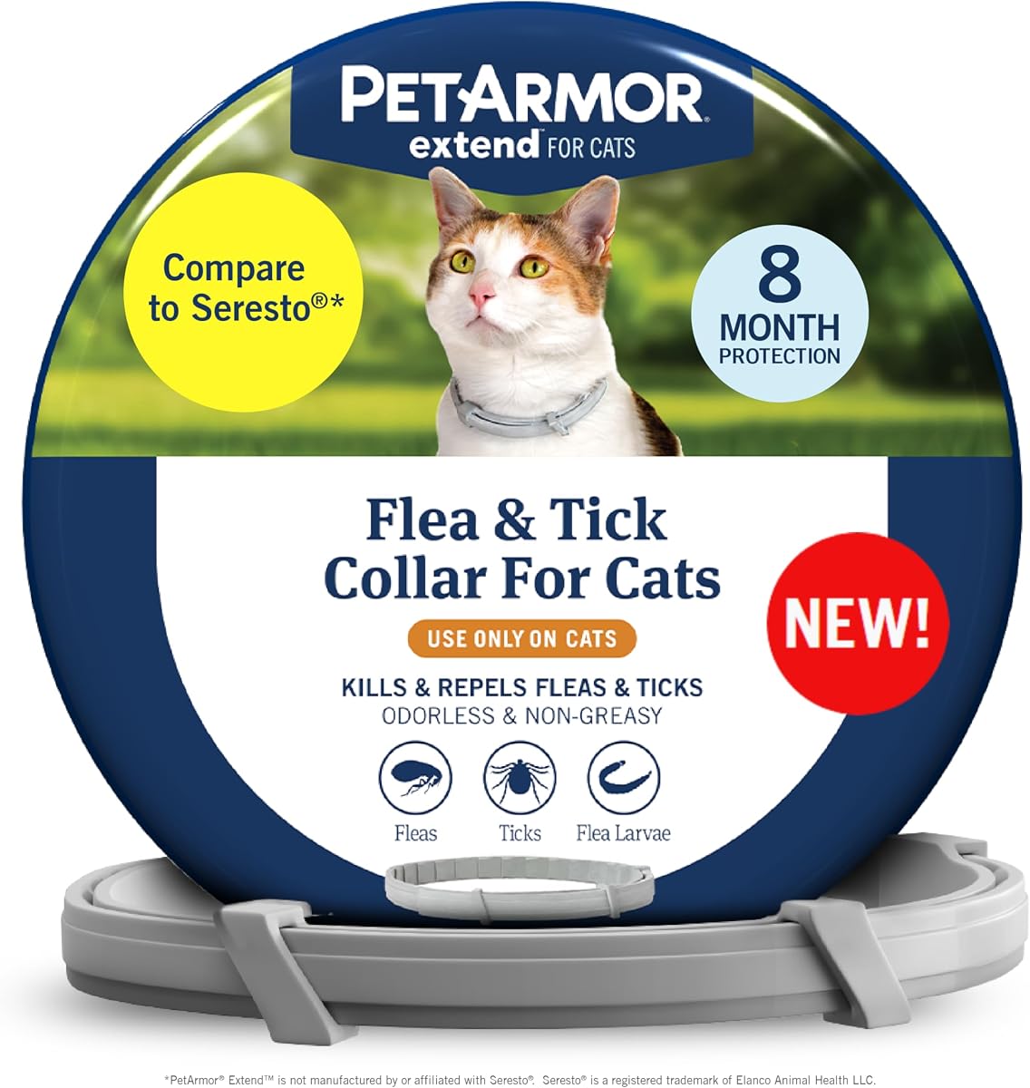 Collar extendido para tratamiento y prevención de pulgas y garrapatas para gatos, 8 meses de protección, 1 unidad