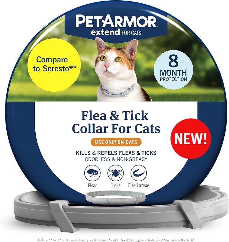 Collar extendido para tratamiento y prevención de pulgas y garrapatas para gatos, 8 meses de protección, 1 unidad