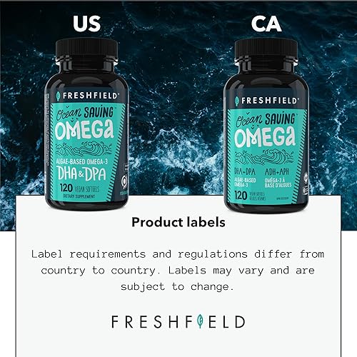 Miniatura 8 de Freshfield Omega 3, suplementos de DHA, aceite de algas, omega vegano, reemplazo de aceite de pescado que ahorra océano, de origen sostenible, los